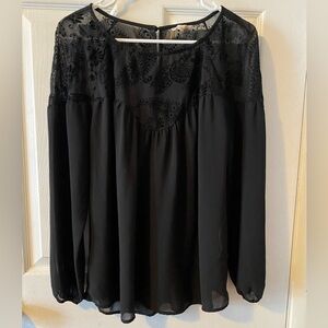 Adiva Black Sheer Long Sleeve Top Size Large